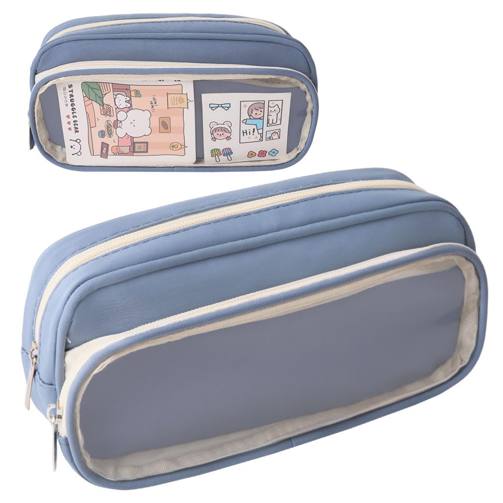 iSuperb Large Capacity Pencil Case with Compartments, Cute Transparent Pencil Pouch with Zipper, Big Storage Pen Bag for Men Women, Adult Stationery
