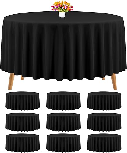 Miniatura 9 de Paquete de 10 manteles de poliéster negro para mesas rectangulares de 6 pies, tela de poliéster de 60 x 102 pulgadas, mantel negro, resistente a las