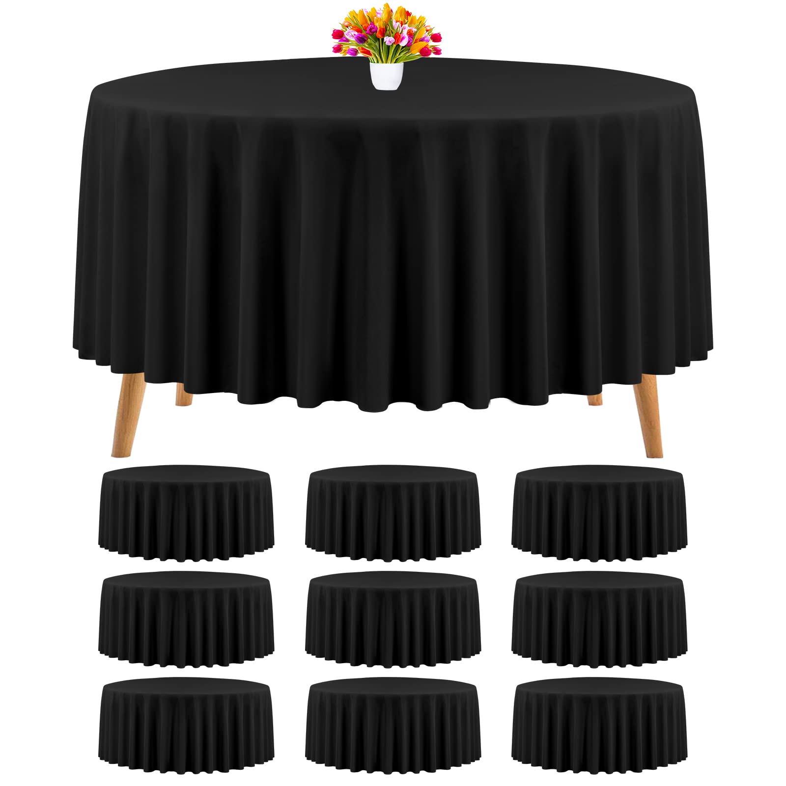 Nappe ronde noire 274 cm en polyester lavable lot de 10 Teruntrue