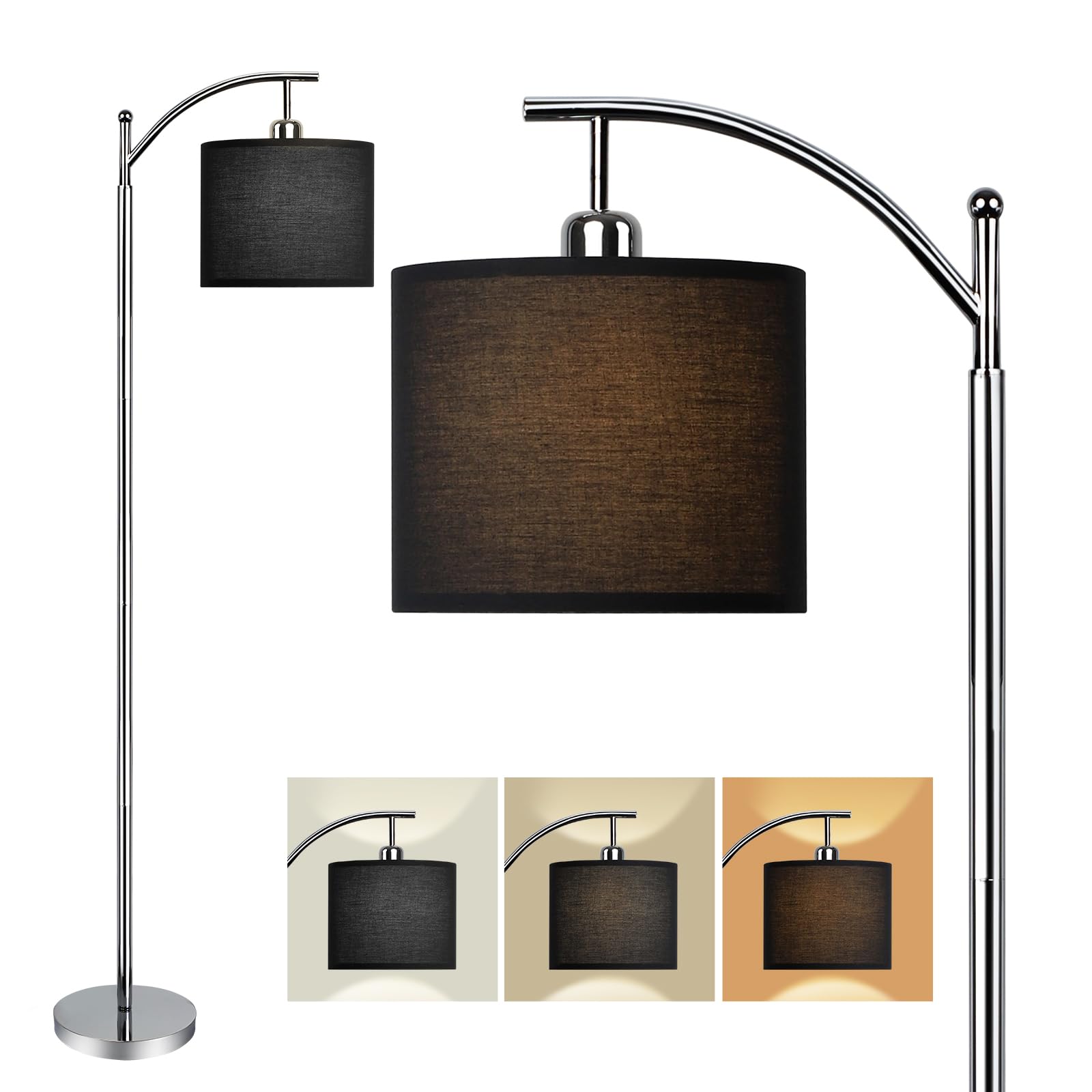 DINGLILIGHTING Floor Lamps,Modern Standing Lamp for Living Room with 3 Color Temperatures, Tall Standard lamp for Reading, Bedroom, Office (8W LED Bulb, Black Lampshade Included) — image 1