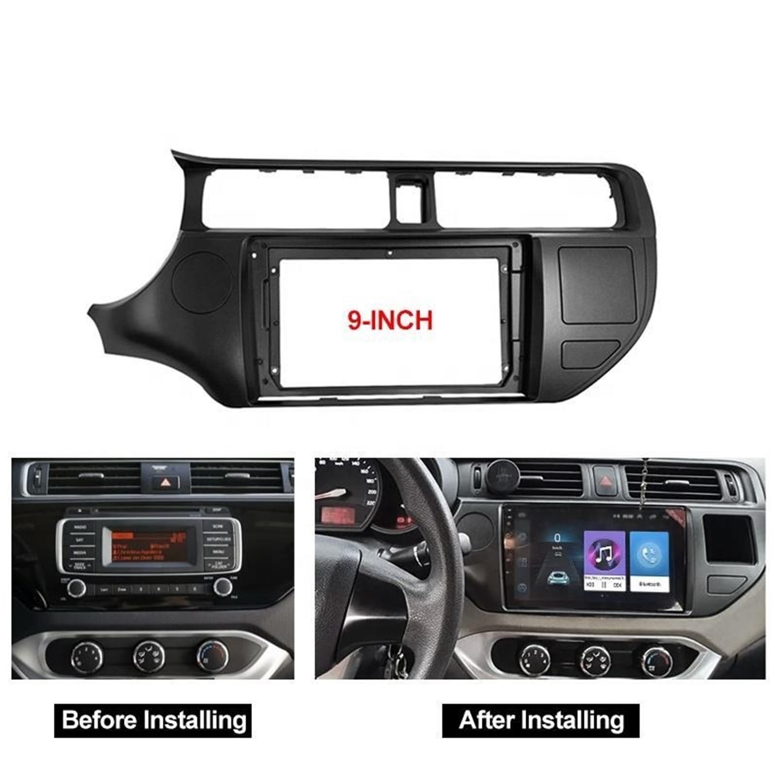 Compatible con KIA Rio Compatible con KIA 2012-2015 Marco de Panel de Montaje estéreo para Radio de 9 Pulgadas Marco de Radio para Coche 2 DIN de 9 Pulgadas Marcos para Dispositivos(Right Cord)