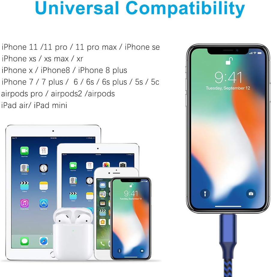 New Arrivals Lightning Charging Cables, MFi Certified 6 Pack(3/3/3/6/6/10FT) iPhone Charger USB Data Cord High Speed Cable Compatible with iPhone 12 Mini 11 Pro Max XS XR X 8 7 6S 6 Plus SE 5S iPad AirPods Pro