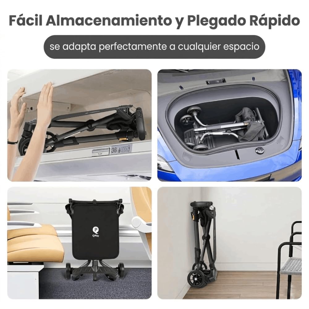 QPlay Silla de Paseo City Ultraligera | Carrito Plegable y Portátil 2.8 kg con Capota, Ruedas con Suspensión, Arnés de 5 Puntos y Marco de Aluminio | Para Niños de 6 a 36 Meses – 78x40.5x91 cm
