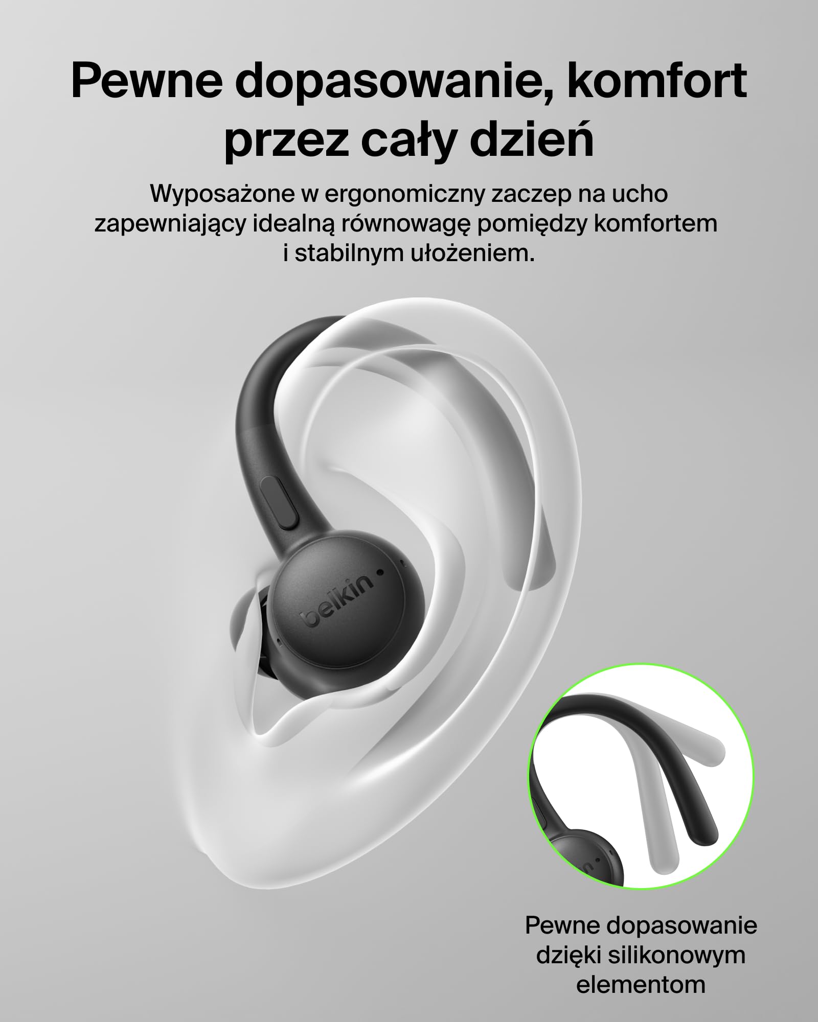 Belkin SoundForm ActiveFit Słuchawki Bezprzewodowe z Mikrofonem, Szybkie Ładowanie USB-C, 36 Godz. Pracy na Baterii, Wodoodporność IP54, Bluetooth – do Urządzeń iPhone, iPad, Galaxy, Pixel – Czarne