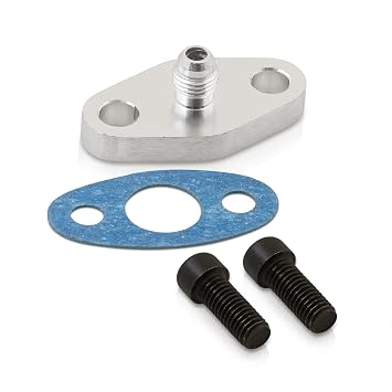 AJP Distributors Billet Aluminum 4AN AN4 Turbo Charger Oil Feed Line Feeding Hose Fitting Adapter Flange + Gasket & Bolts Compatible/Replacement For Universal T3 T4 T04E T04B T35 T40 T60 T67 T70 T76