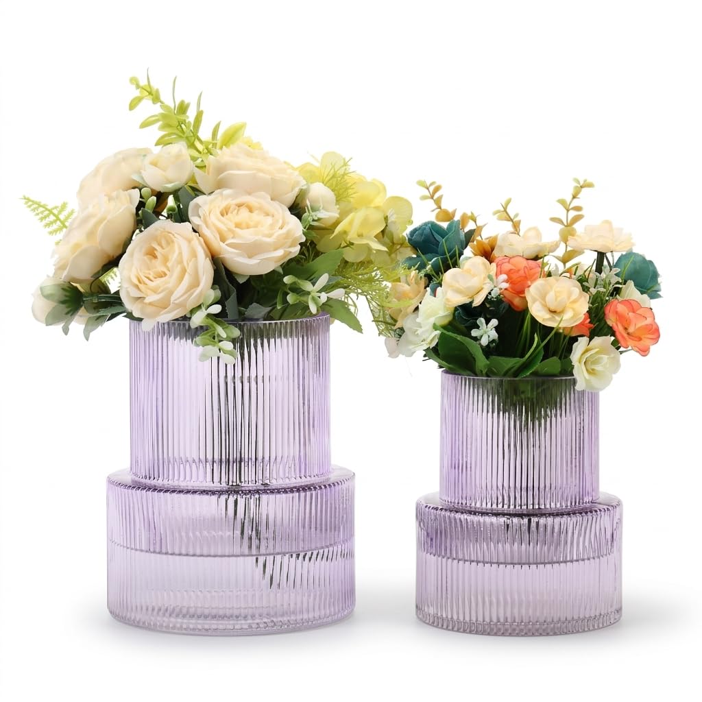 Vase en verre violet pour tulipes et fleurs de mariage moderne
