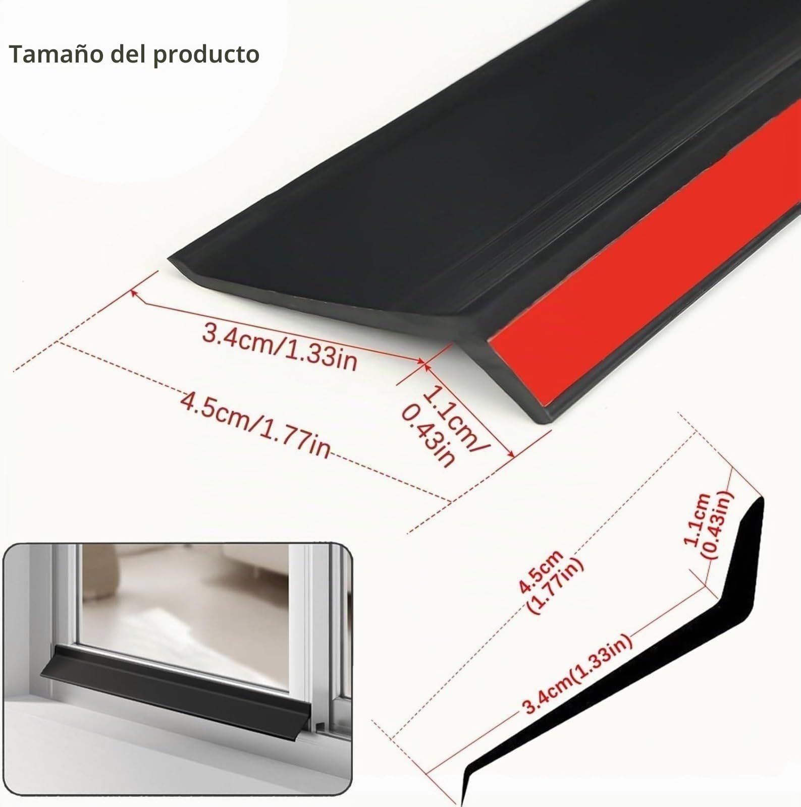 Barrera de lluvia autoadhesiva para ventanas, sello de goma impermeable de 135° para marco y pared. Protección contra fugas de agua, ideal para ventanas corredizas y abatibles (Ancho (4,5 cm)*5 m)