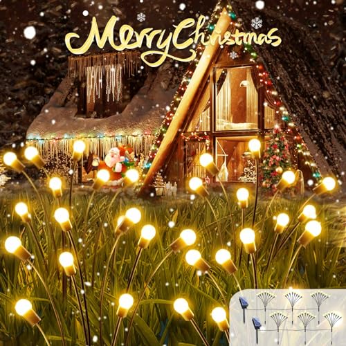 OZS 6pack Total 48LED Solar Garden Lights - Solar Firefly Lights Outdoor, Solar Swaying Light, Sway by Wind, Solar Fairy Lights Outdoor Waterproof for Yard Garden Decoration Garden(Warm White)