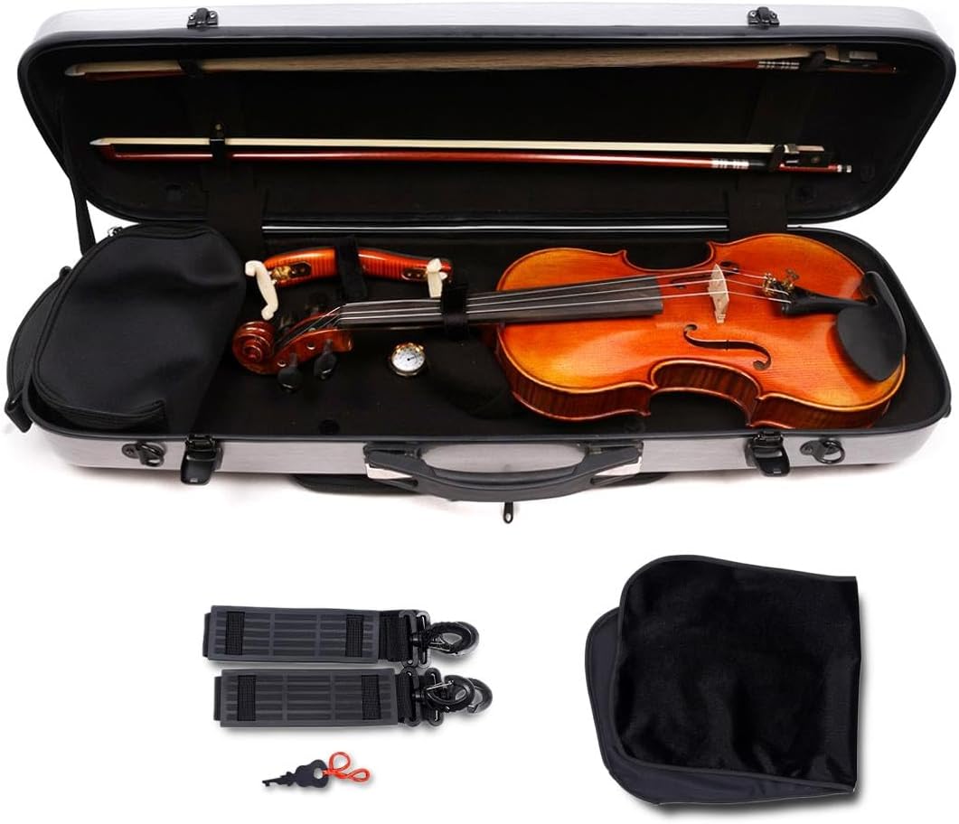 Vetimobato Carbon Fiber Violin Case 4/4 Full Size Hard Shell Oblong Violin Box with strap & Music Sheet Bag & Lock Travel case 2.1kg (Silver Gray)