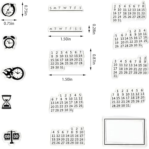 Miniatura 2 de Calendario Fecha Semana Número Sellos transparentes para hacer tarjetas y diario, sellos de silicona con hora de reloj, fecha, semana, mes, sellos