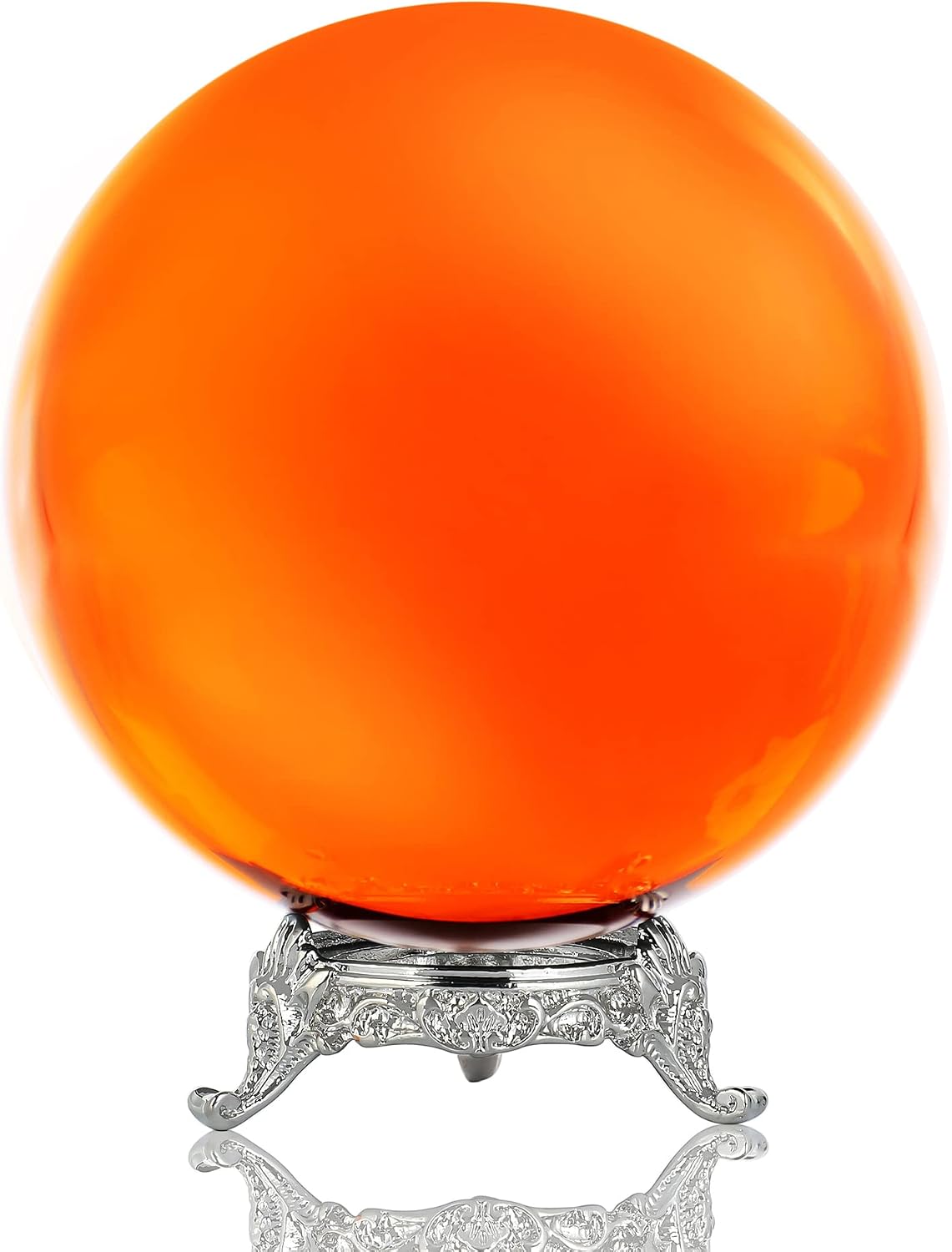 QFkris 100mm/3.9inch Amber Crystal Ball Paperweight with Silver Stand Healing Decorative Glass Ball Figurine Collectibles Lensball Photography Gazing Divination