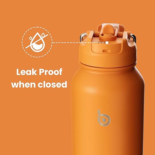 Miniatura 4 de BOTTLE BOTTLE Botella de agua deportiva de 40 oz botella de agua aislada de acero inoxidable con popote y soporte para pastillas (naranja)