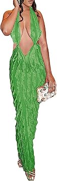 Sexy Halter Neck Ruffle Fairy Dress Fringe Irregular V Neck Halter Dress 3D Floral Mini Cami Party Dress Clubwear