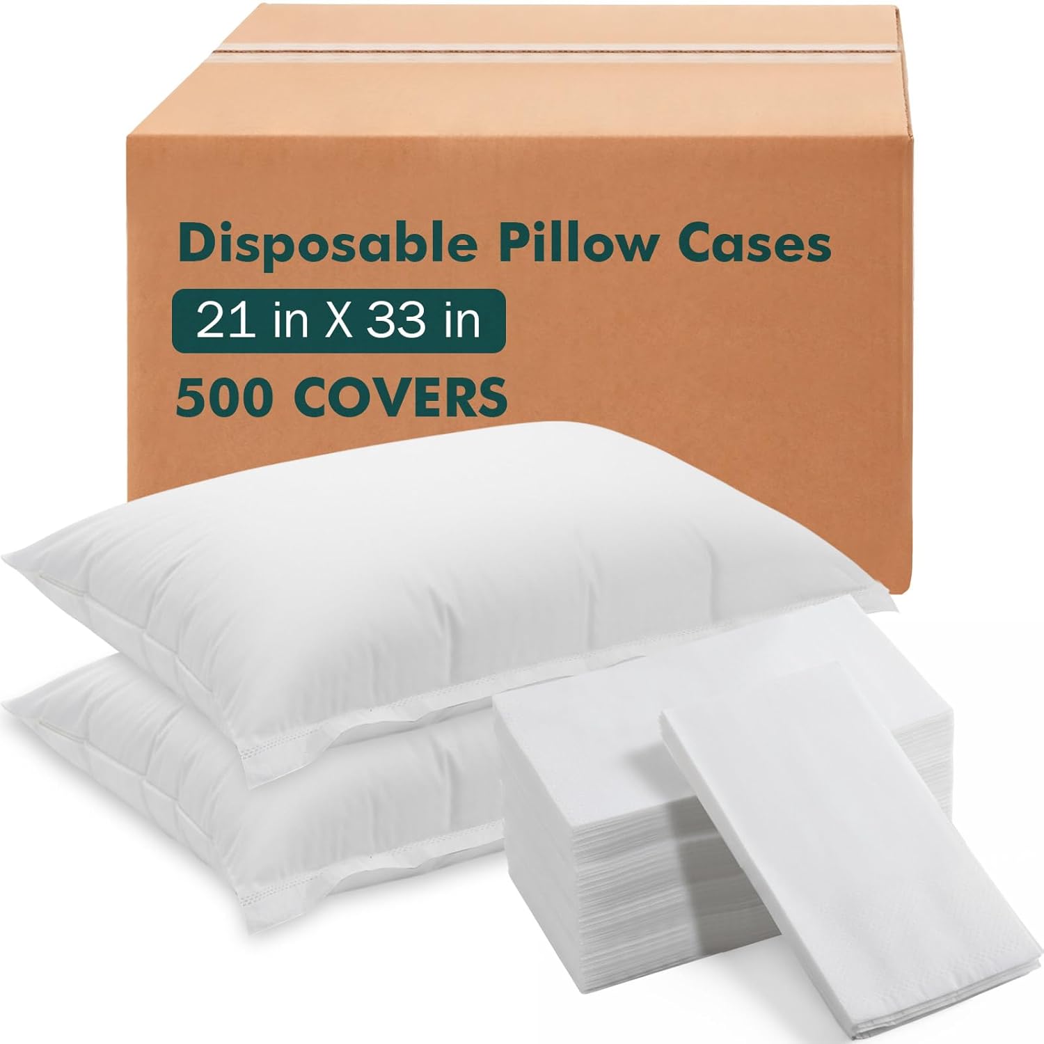 500 Pcs Disposable Pillow Case Covers 33'' x 21'' Bulk Single Use for Home Travel Hotel Bedroom Non Woven Disposable Pillowcases for Bedding Portable Supplies (White)