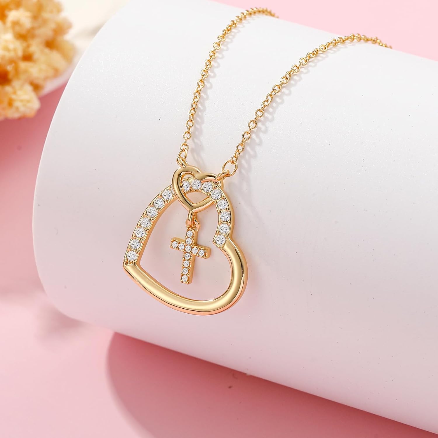 Confirmation Easter First Communion Cross Necklace for Girls Daughter Granddaughter, Christian Religious Catholic Gifts 16 + 3 Inches - Image 2