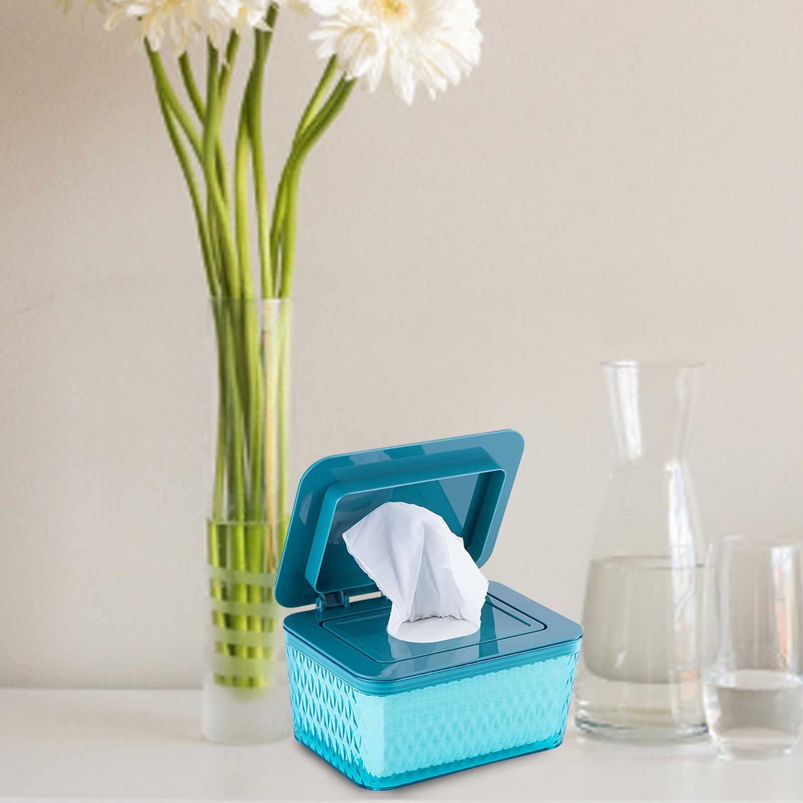 Caja para toallitas húmedas para bebé, con tapa, para guardar toallitas húmedas, reutilizable, portátil, dispensador de toallitas húmedas, para niños (Azul)