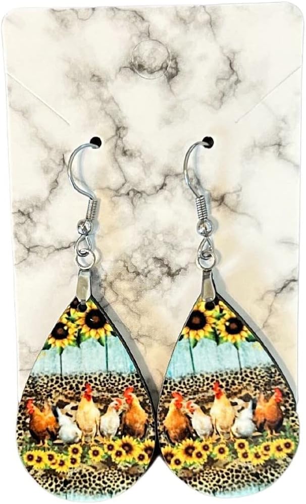 Chicken Earrings - Chicken Sunflower Dangle Earrings for Women - Image 5