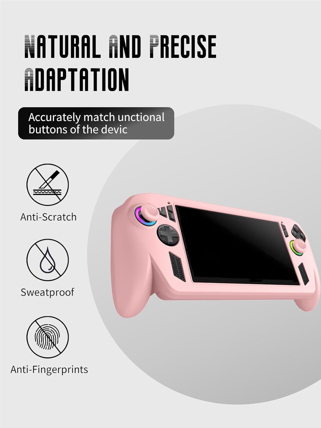 Case for ASUS ROG Xbox Ally/Ally X, FJIASTB Kids-Friendly Soft Silicone Protective Cover with 4 Caps, Shockproof (Pink) - Image 3