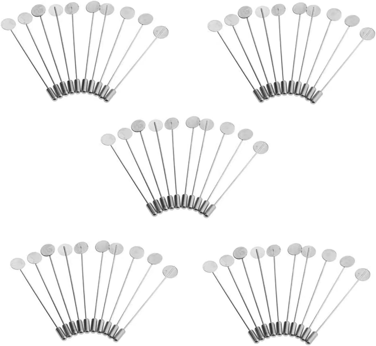 50 Pcs Silver Round Tray Lapel Stick Pin Sewing Pins Brooch