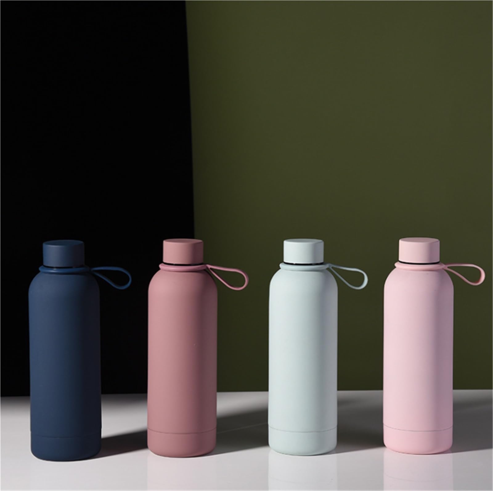 Trinkflasche Wasserflasche Edelstahl-Thermosbecher Mit Kleinem Mund, Tragbarer Griff, Outdoor-Sport-Wasserflasche Trinkflasche Fitness(Grün)