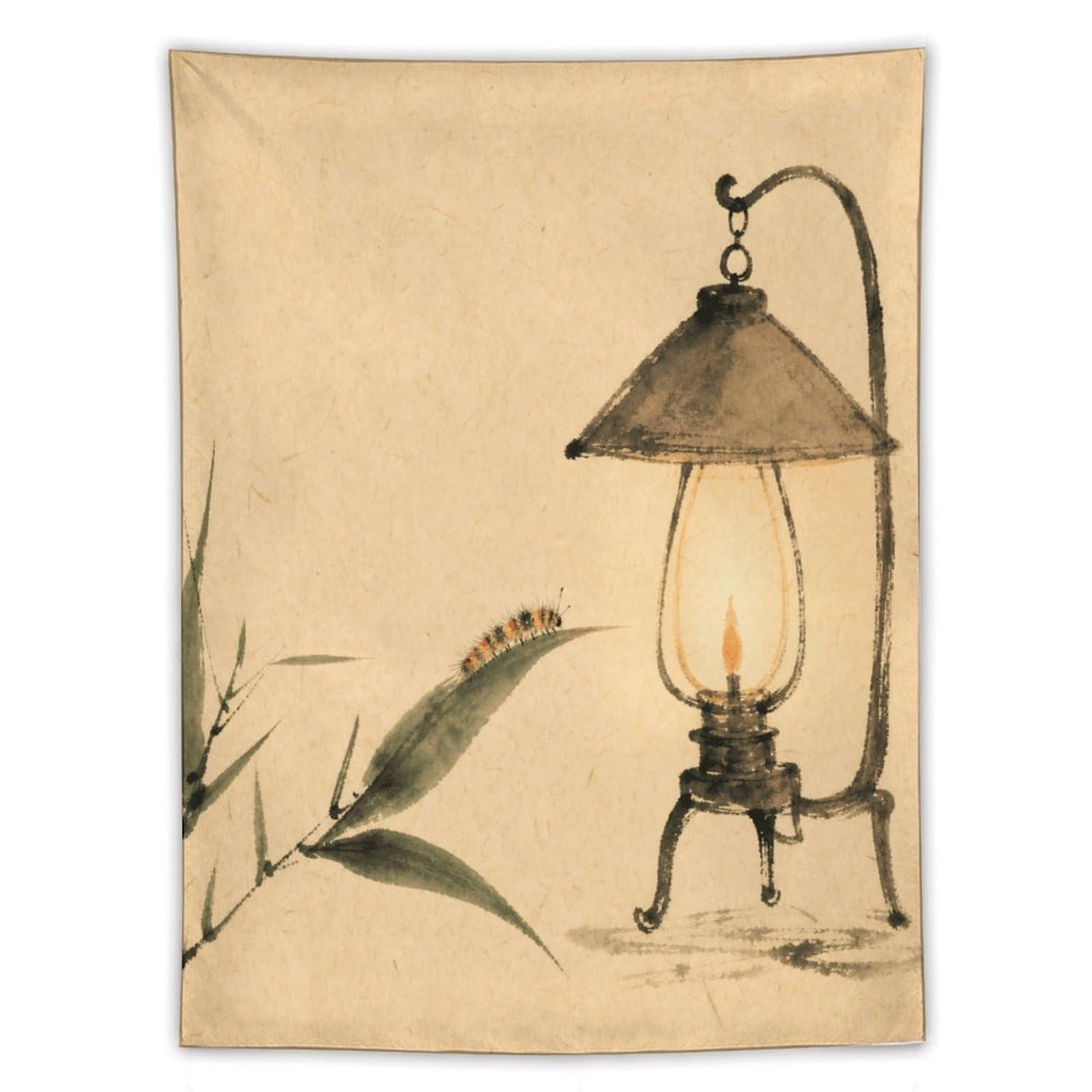 H3B8U2Y5 Hanging Lantern with Bamboo Wall Tapestry, Asian Ink, Apartment