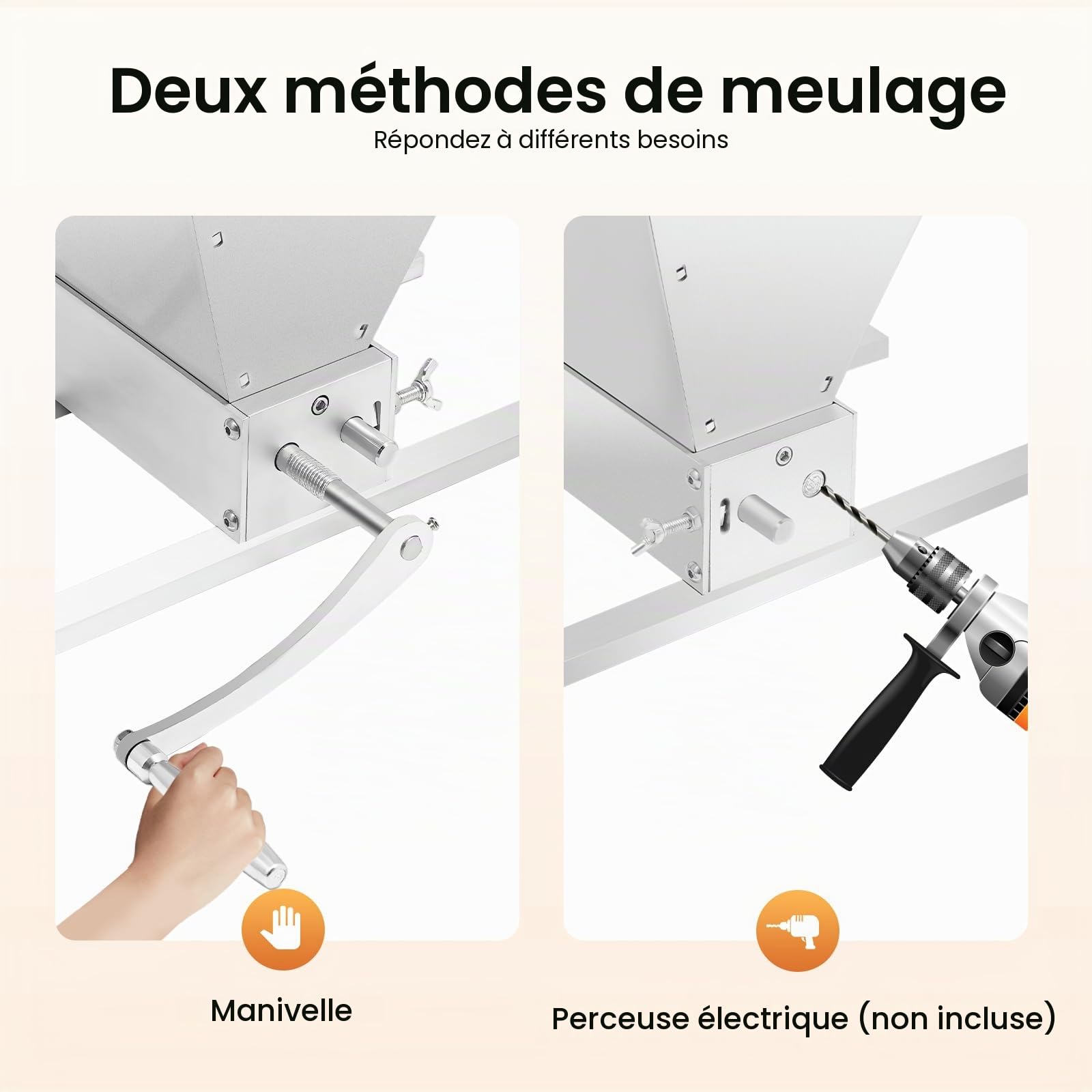 4L Moulin Manuel à Céréales, Concasseur de Céréales, Moulin à Malt, Moulin à Fourrage, Moulin à Grains en Acier Inoxydable Réglable, Moulin à Maïs, Moulin à Égrener, avec Poignée à Manivelle, pour
