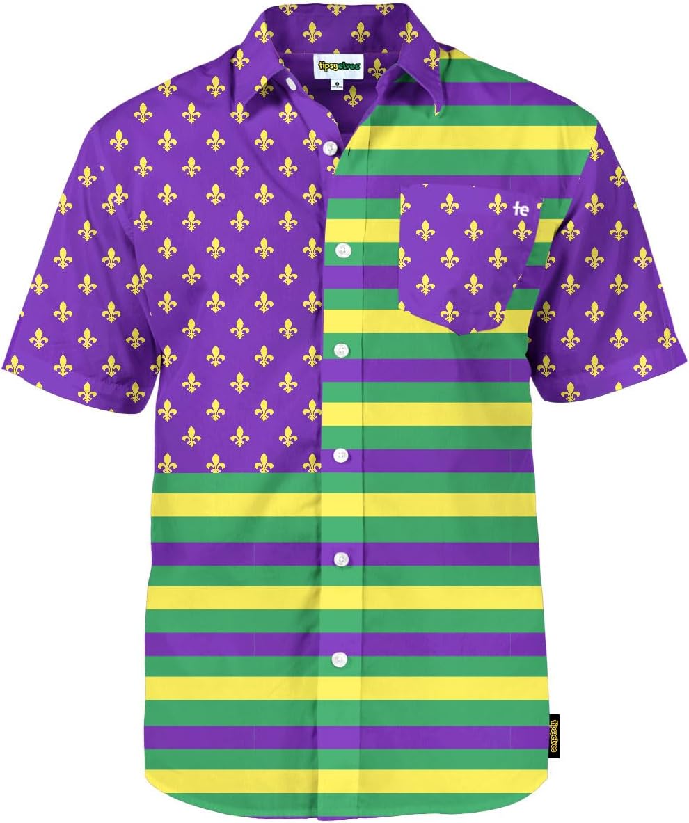 Tipsy Elves Button Down Shirts for Men - Valentine’s Day, Mardi Gras and St Patrick’s Day Men’s Button Ups