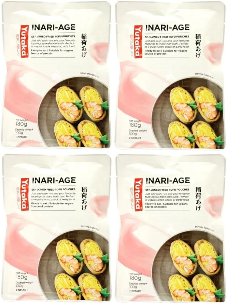 Yutaka Inari Sushi Pockets Seasoned Fried Tofu Pouches Soybean Curd 10 Pieces 180g (Pack of 4) by CNMART