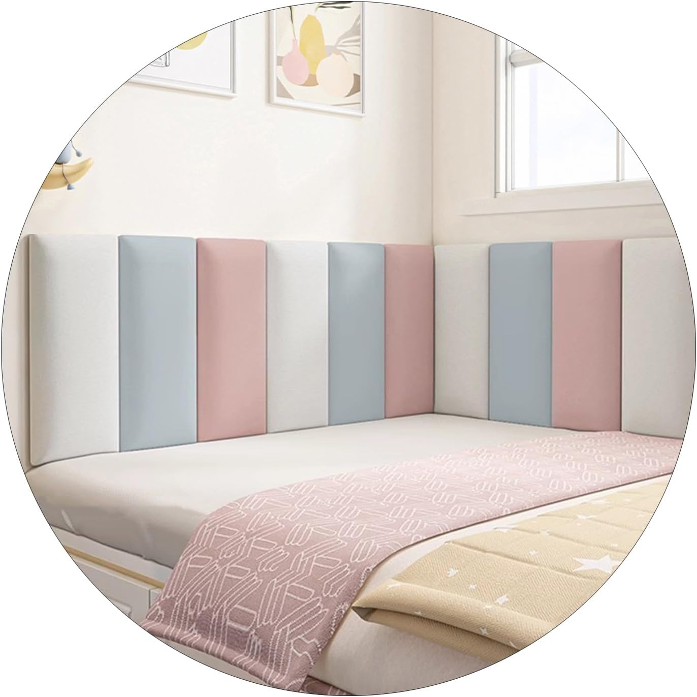 Self-Adhesive 3D Wall Panels for Kids, Anti-Collision Headboard Stickers, Technical Cloth Padding for Single & Double Beds, Gray, 100x50cm, Safe & Stylish Decor