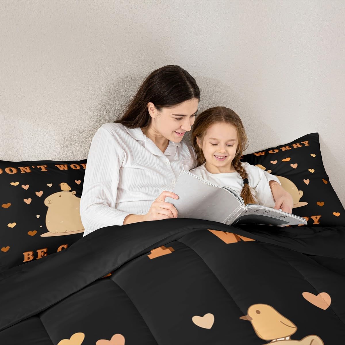 Capybara Comforter Set for Kids,Cute Capybara Bedding Set for Boys Girls Bedroom Decor,Funny Rodent Animal Down Comforter Gift for Animal Lover,Cabybara Lover Gift Quilt for Kids,Black,Full image 5