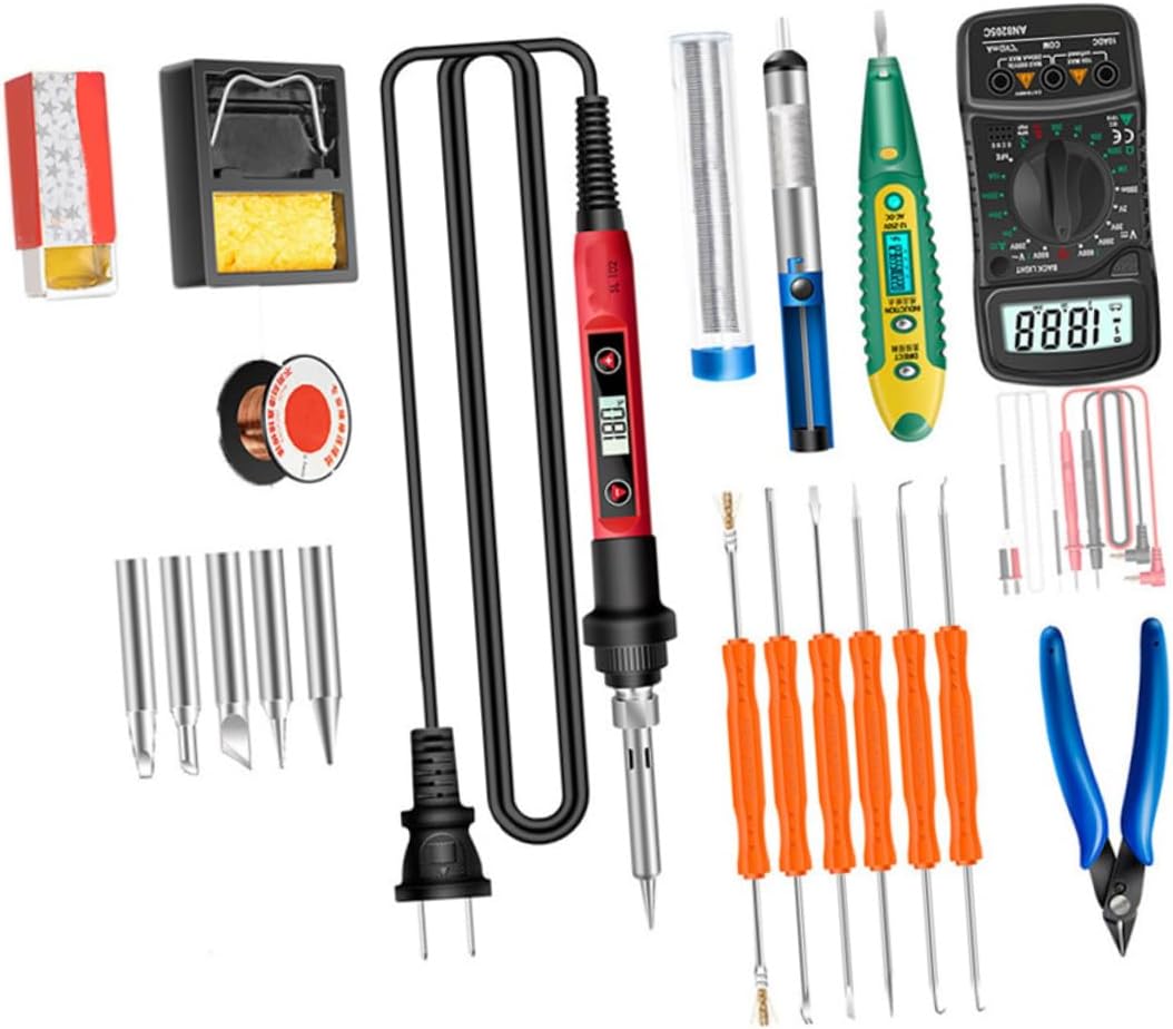 Veemoon Professional Electric Soldering Iron Kit with Digital Multimeter Temperature Soldering Tips Welding Tools Scald Stand Portable Canvas Storage Bag US Plug Acv for Electronics Repair