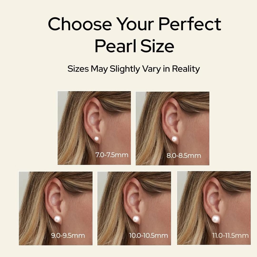 THE PEARL SOURCE Round White Freshwater Real Pearl Earrings in AAAA Quality for Women - 14k White and Yellow Gold Stud Earrings | Hypoallergenic Earrings with Genuine Cultured Pearls, Pearl Gifts for Christmas, Holidays and Anniversary - Image 5
