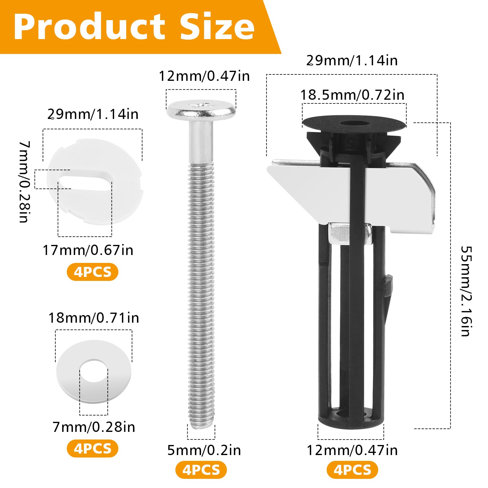 4 pcs Toilet Seat Fittings And Fixtures, Universal Toilet Seat Fixing Kit with 4 Gaskets - Image 2
