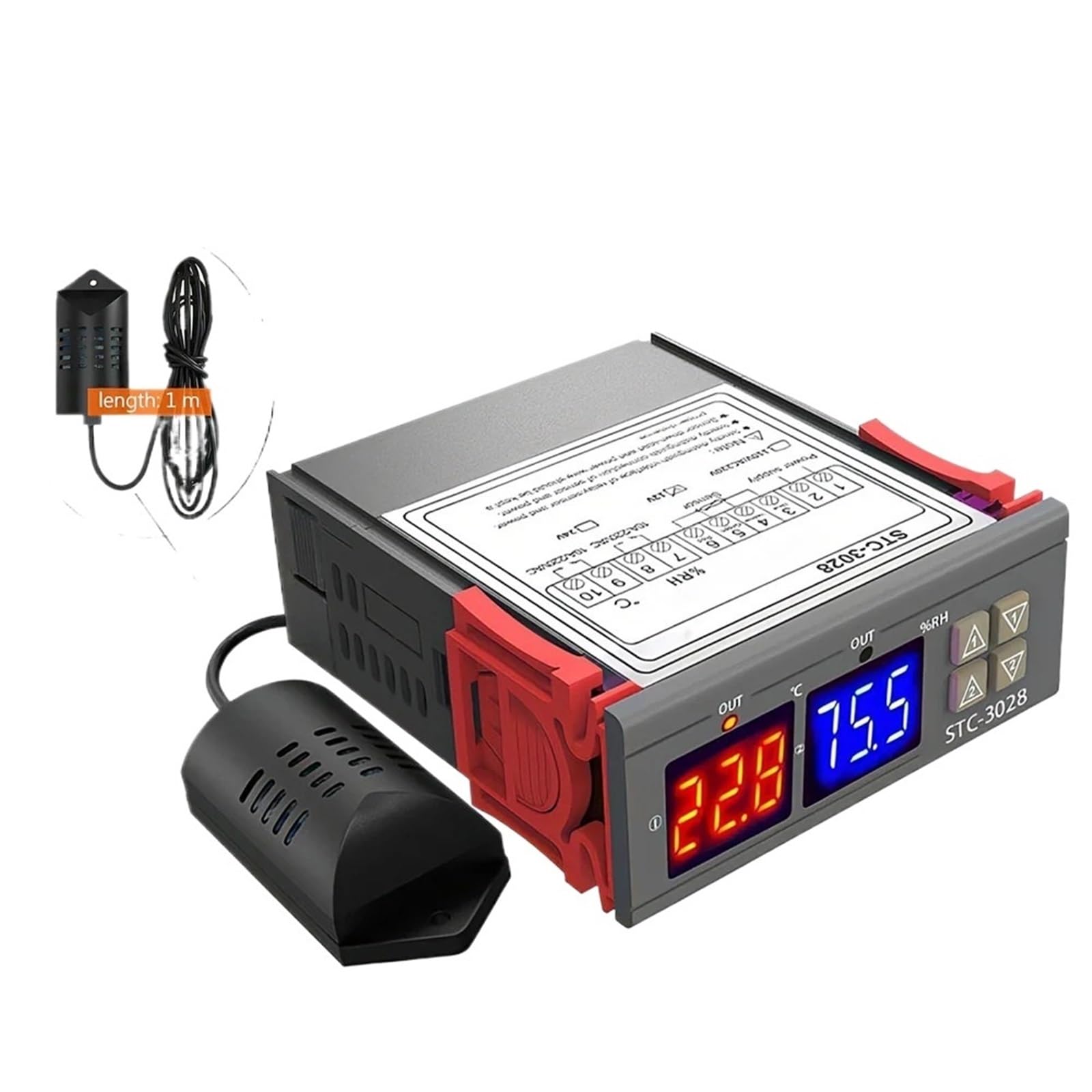 Termostato digital con control de temperatura y humedad STC-3028, termómetro e higrómetro, controlador de incubadora CA 220 V, CC 12 V y 24 V.(STC-3028 12V)