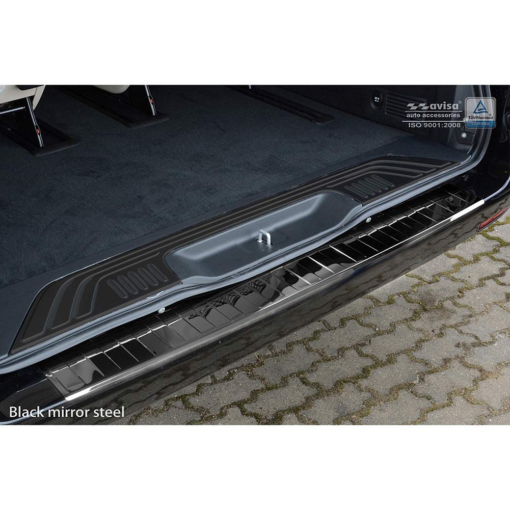 Avisa Black Mirror Stainless Steel Rear bumper protector compatible with Mercedes Vito / V-Class 2014-2019 & Facelift 2019- 'Ribs'