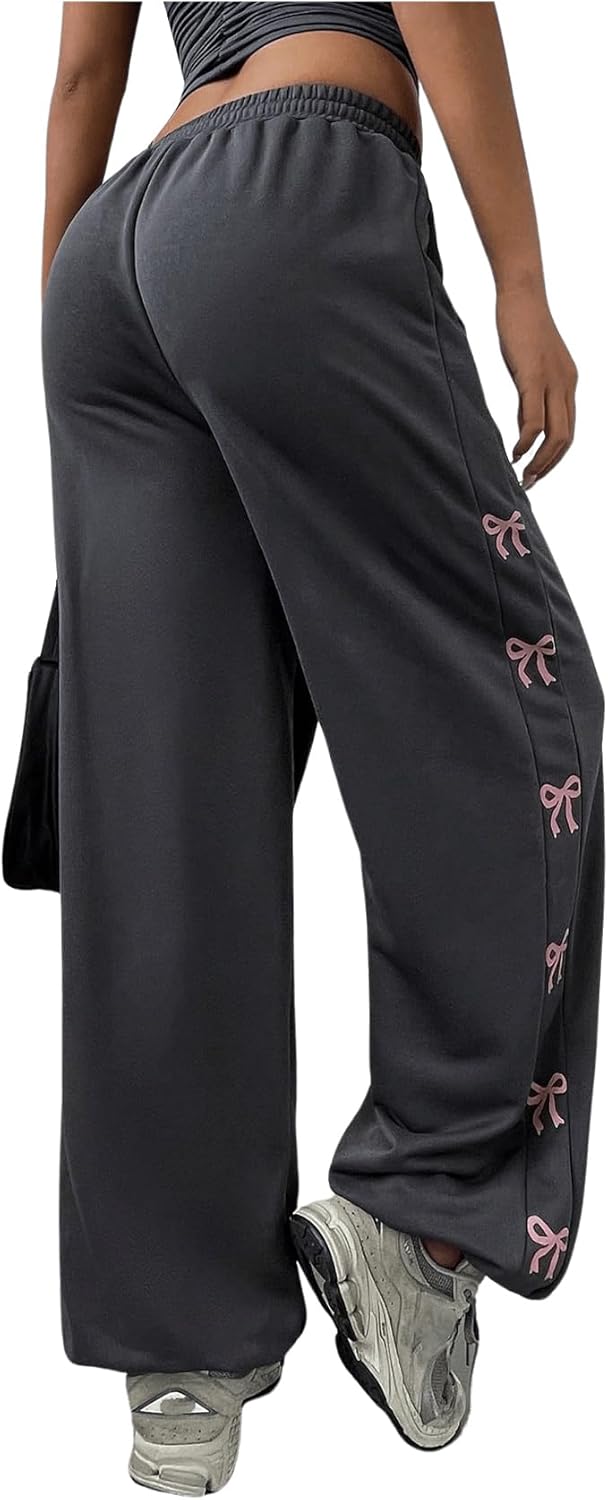 SweatyRocks Women's Drawcord Waist Bows Print Loose Casual