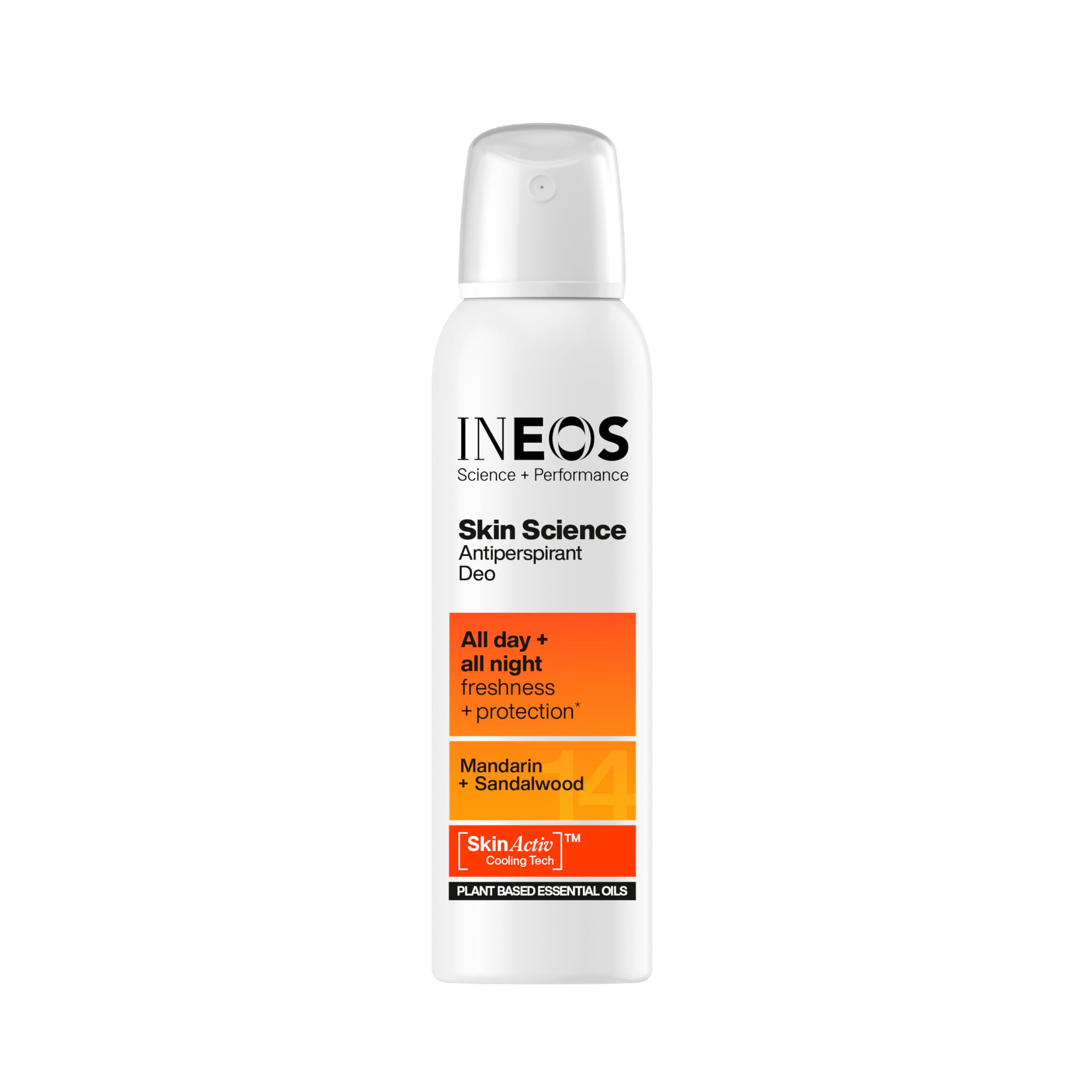 INEOS Skin Science - Unbeatable Protection Against Odour + Sweat. All Day + All Night. Aerosol Antiperspirant Deodorant Mandarin + Sandalwood - Plant Based Essential Oils 200ml