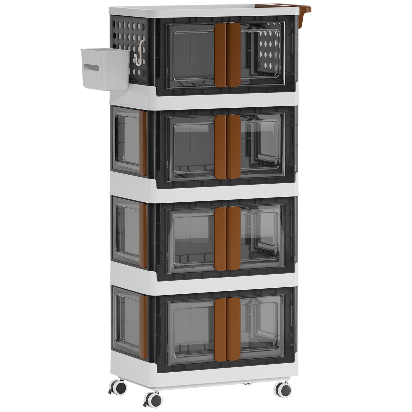 HAIXIN 4 Tier Rolling Cart, Utility Cart with Drawer, Plastic Kitchen Cart with Handle, Tool Cart with Storage Bins, 4 Directions Opening Trolley