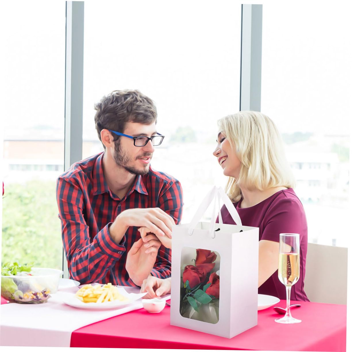 Bolsas de Obsequio de Papel Ventana Transparente y Asas, 25 Piezas
