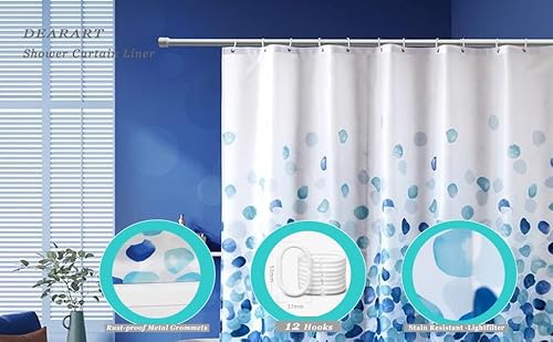 Dearartbath Wave Blue Shower Curtain Liner For Bathroom, 72''*72''Inch Fabric Shower Curtain Set With Grommet And Hooks, 100% Waterproof Easy Care Machine Washable Easy Clean #TOP5