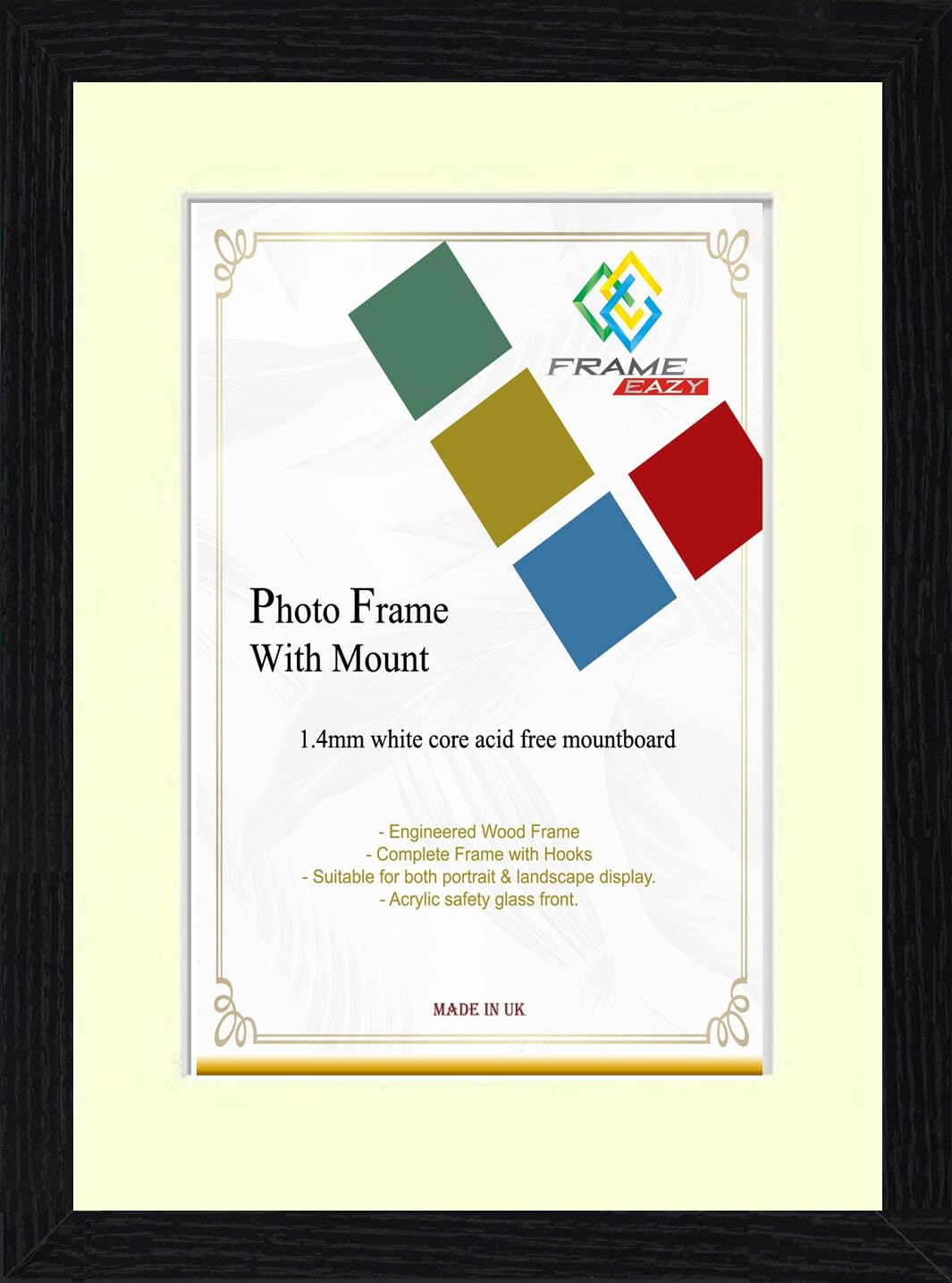 Frame Eazy Black Frame Ivory Mount Modern Black Photo Picture Frame Poster Certificate Frames With Ivory Mount – A3 For A4 Picture