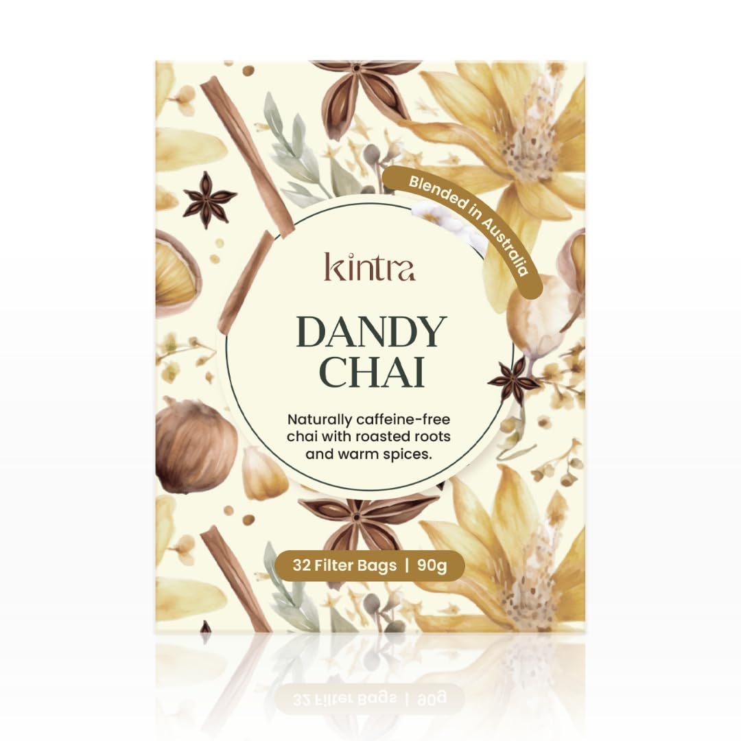 Kintra Foods Dandy Chai Herbal Filter Teabags, 32 Pack (90g) | Premium Dandelion Root Tea Bags | Spiced Herbal Chai Infusion, Naturally Caffeine Free | No Additives, No Sugar