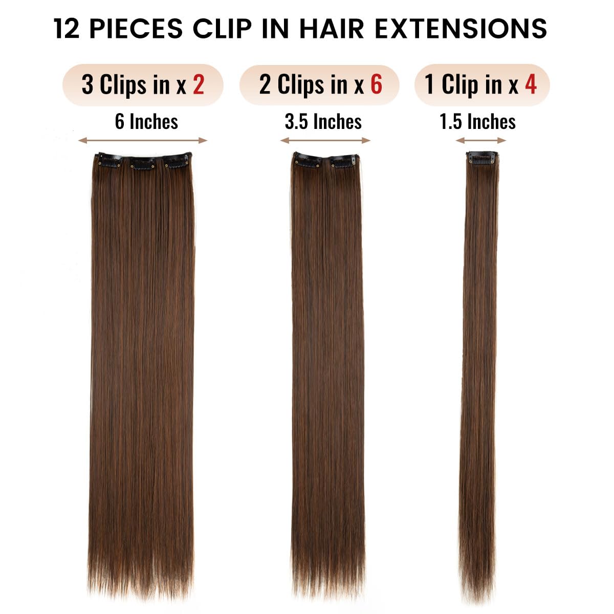 JIAMEISI Hair Extensions Clip in 12pcs 22inch Long Straight Clip in Hair Extension Synthetic Fiber 2/30 Black mixed Medium Brown Full Head Double Weft Hairpieces for Women - Image 4