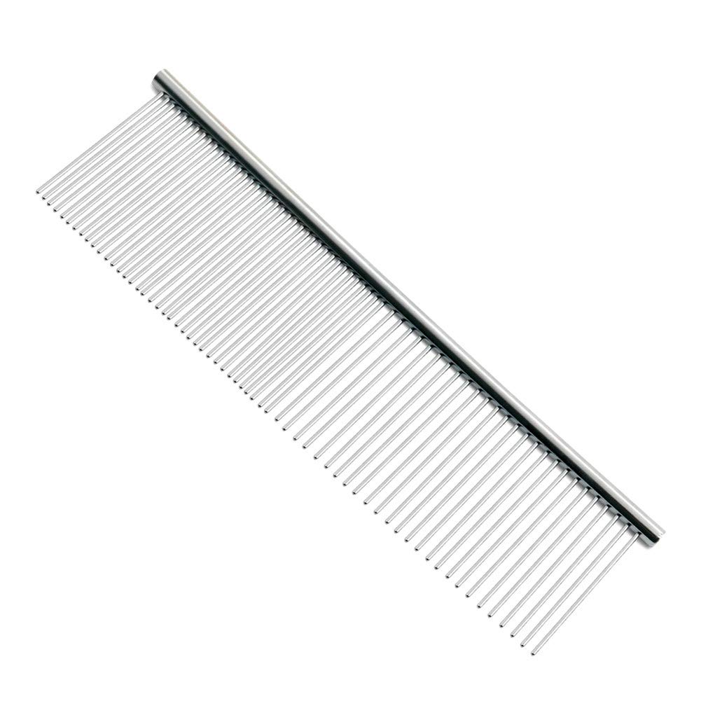 Dog Cat Grooming Comb Stainless Steel Pet Brush Tool Shedding Hair Combs with Different Spaced Round Teeth for Dogs Cats 5 S