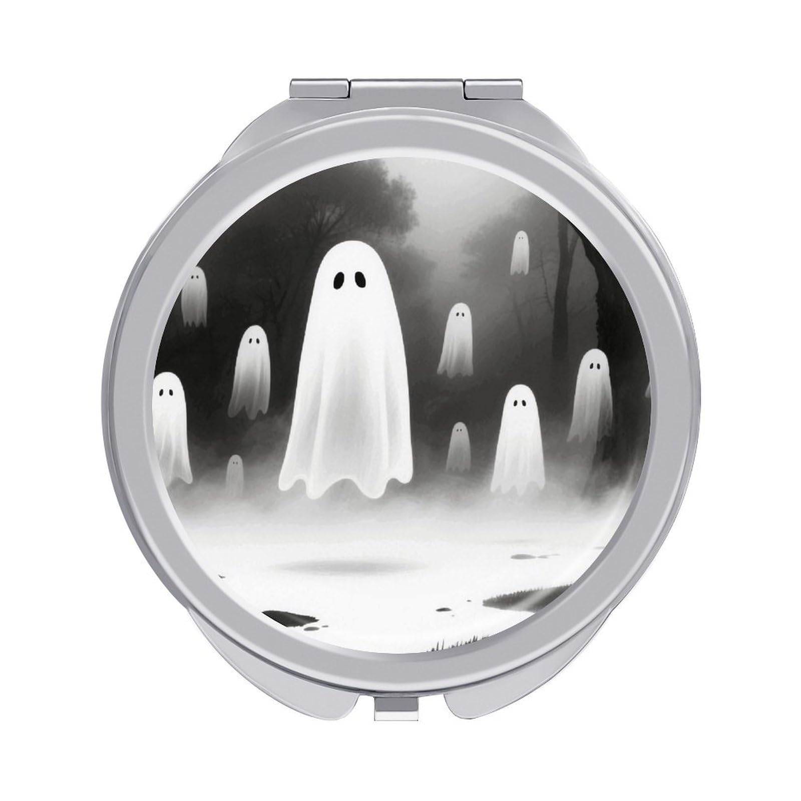 FodPand Compact Hand Mirror with 1x/2x Magnifying Round Travel Makeup Mirror Mini Foldable Ghost Cosmetic Mirrors Travel Essentials Gift for Women Girl Portable for Pocket Purse -Silver