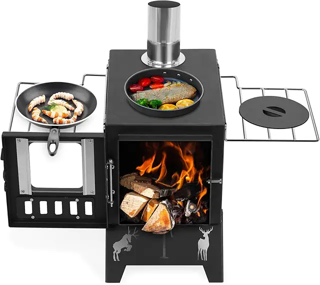 Portable Tent Wood Stove with Visible Window & Adjustable Air Vents