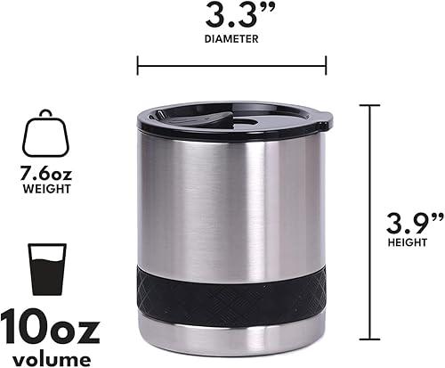 Miniatura 9 de Elemental Vaso de bola baja, taza de acero inoxidable de triple pared de 10 onzas con tapa Tritan no rota, vaso de whisky aislado, taza de café