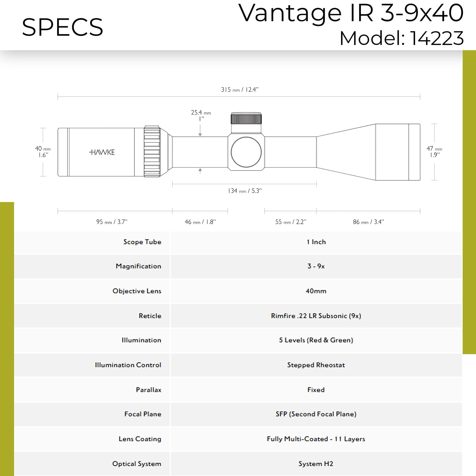Hawke Vantage 14223 - Cannocchiale IR 3-9x40, nero, M