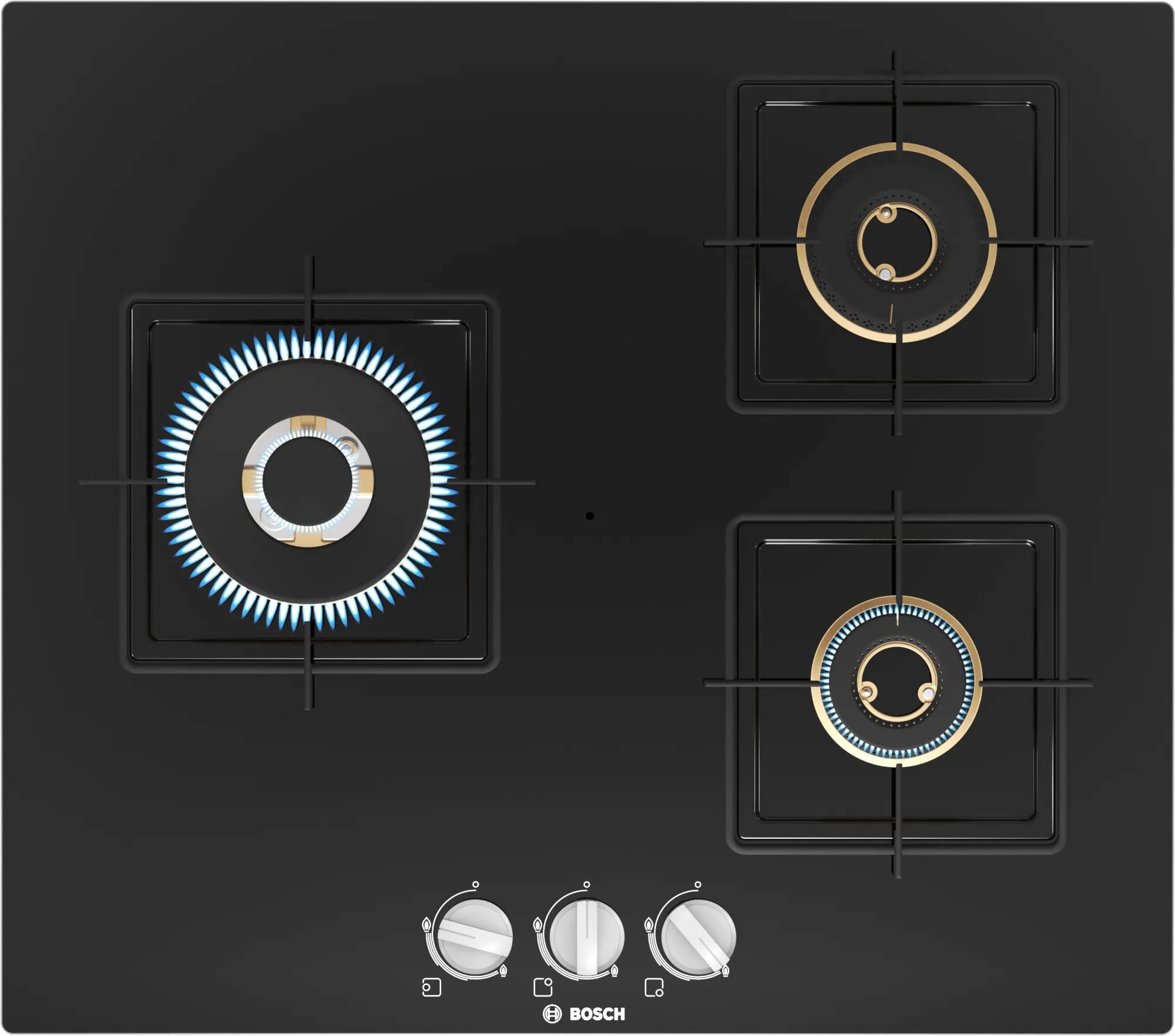 Bosch Built in Gas Hob Black Tempered glass Glass 3 Burner Auto ...