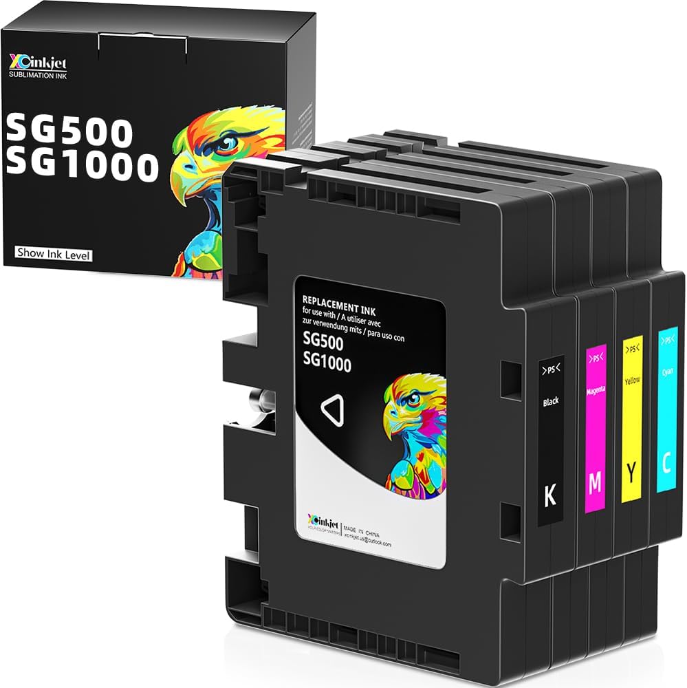 SG500 Sublimation Ink Cartridges Compatible for Sawgrass SG500 SG1000 Printers, 4PK (Black, Cyan, Magenta, Yellow)